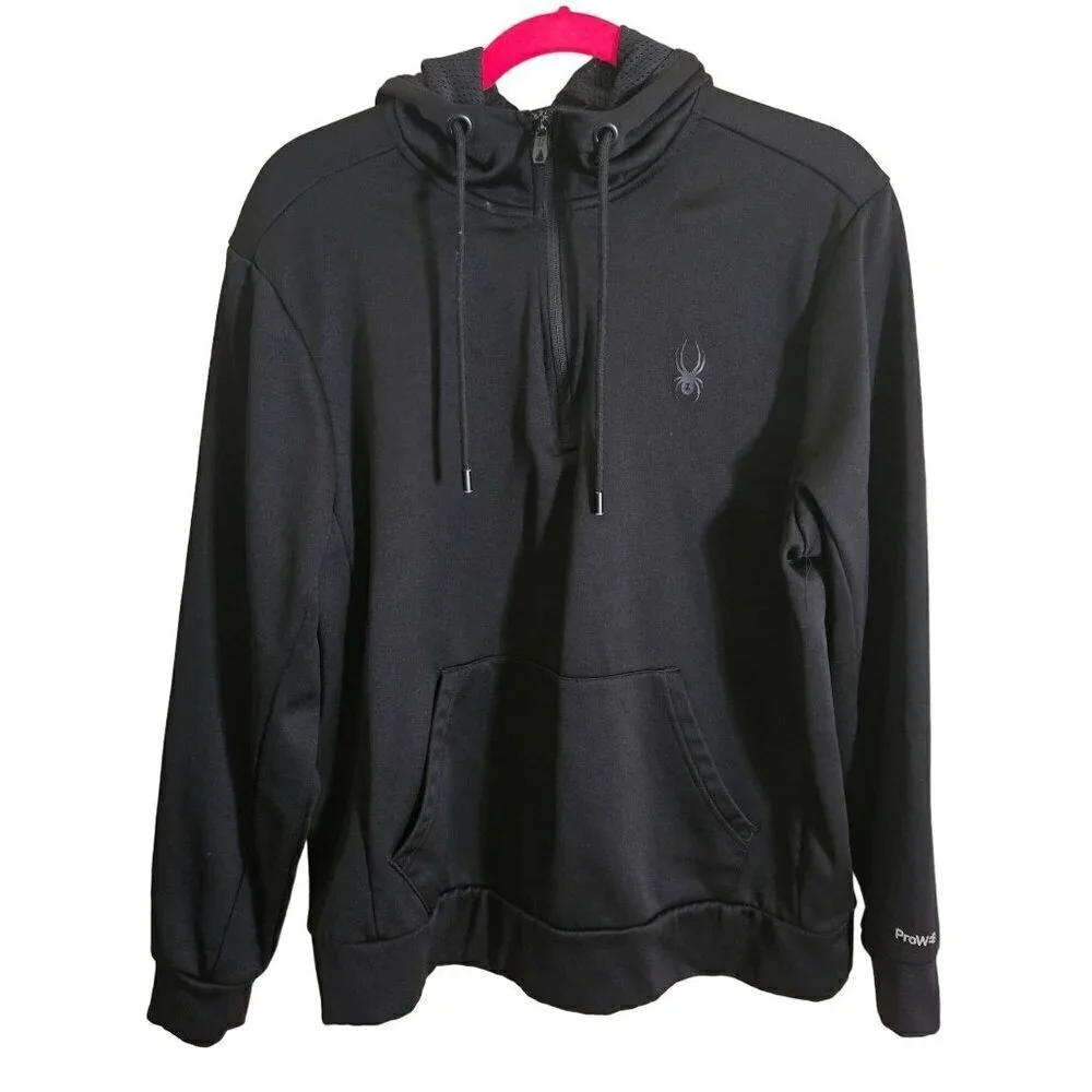 Spyder Active ProW B Black Hooded Full Zip Men's Sweatshirt Jacket Size L
